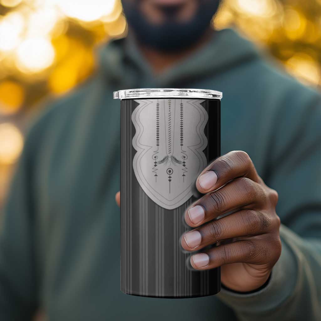 Liberia Kpelle Ethnic Heritage Pattern - Black 4 in 1 Can Cooler Tumbler - African Pride