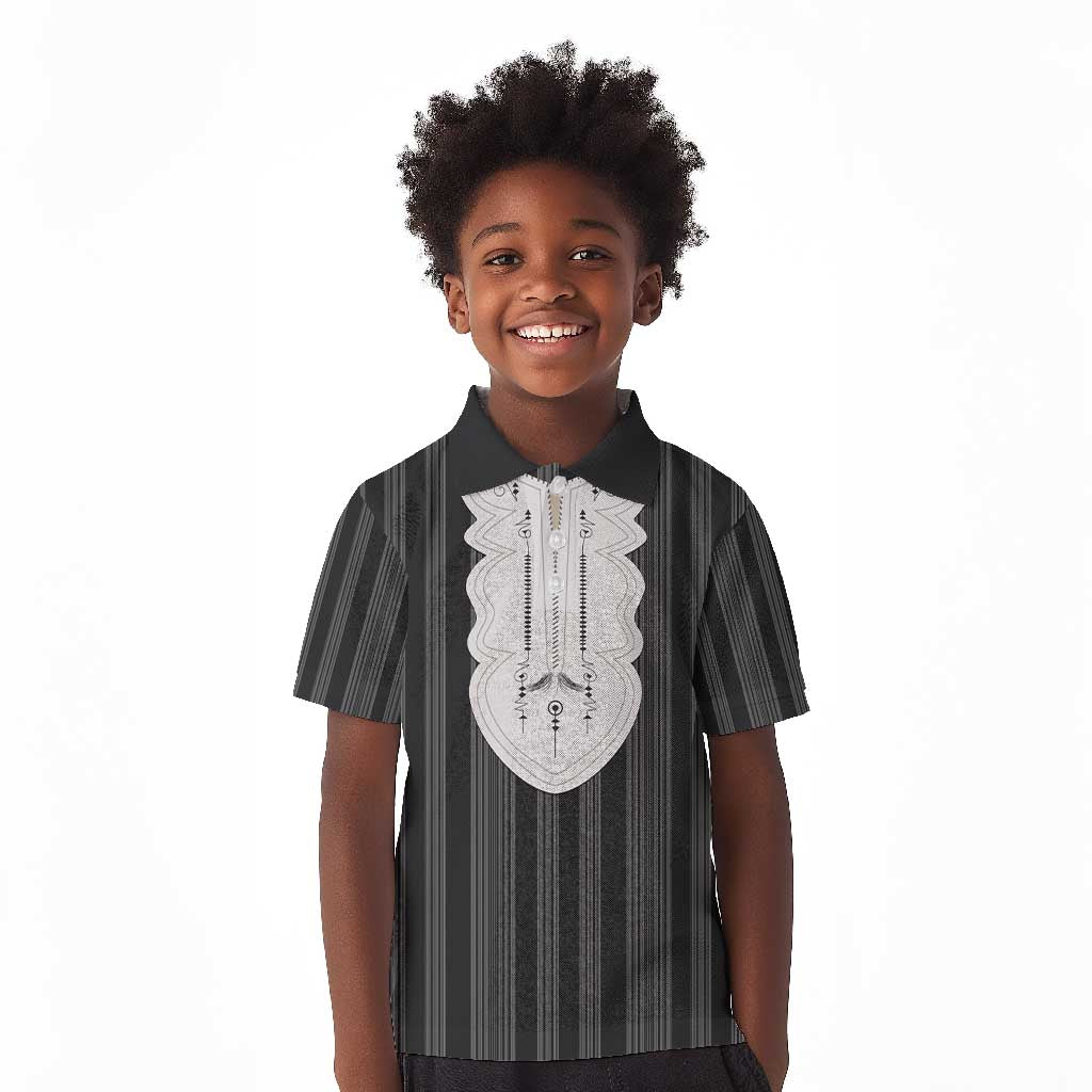 Liberia Kpelle Ethnic Heritage Pattern - Black Kid Polo Shirt - African Pride