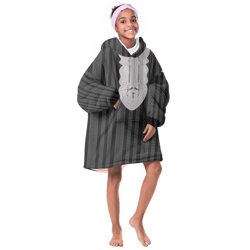 Liberia Kpelle Ethnic Heritage Pattern - Black Kid Wearable Blanket Hoodie - African Pride