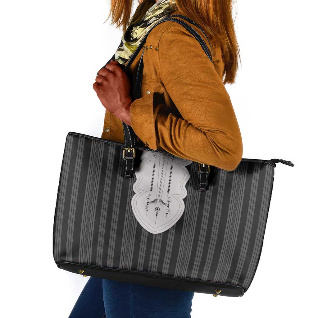 Liberia Kpelle Ethnic Heritage Pattern - Black Leather Tote Bag - African Pride