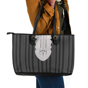 Liberia Kpelle Ethnic Heritage Pattern - Black Leather Tote Bag - African Pride