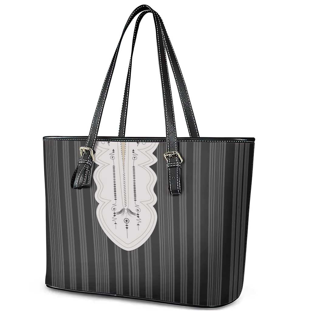 Liberia Kpelle Ethnic Heritage Pattern - Black Leather Tote Bag - African Pride