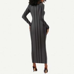 Liberia Kpelle Ethnic Heritage Pattern - Black Long Sleeve Bodycon Dress - African Pride