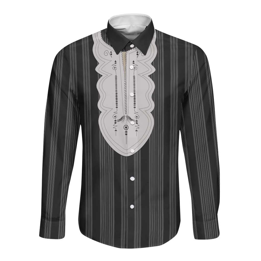 Liberia Kpelle Ethnic Heritage Pattern - Black Long Sleeve Button Shirt - African Pride