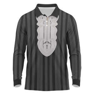 Liberia Kpelle Ethnic Heritage Pattern - Black Long Sleeve Polo Shirt - African Pride