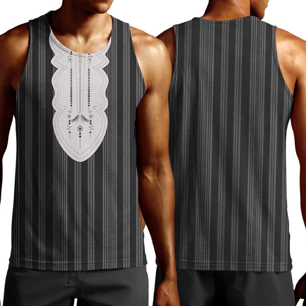 Liberia Kpelle Ethnic Heritage Pattern - Black Men Tank Top - African Pride