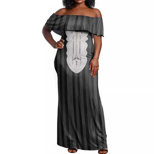 Liberia Kpelle Ethnic Heritage Pattern - Black Off Shoulder Maxi Dress - African Pride