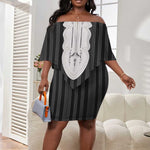 Liberia Kpelle Ethnic Heritage Pattern - Black Off Shoulder Short Dress - African Pride