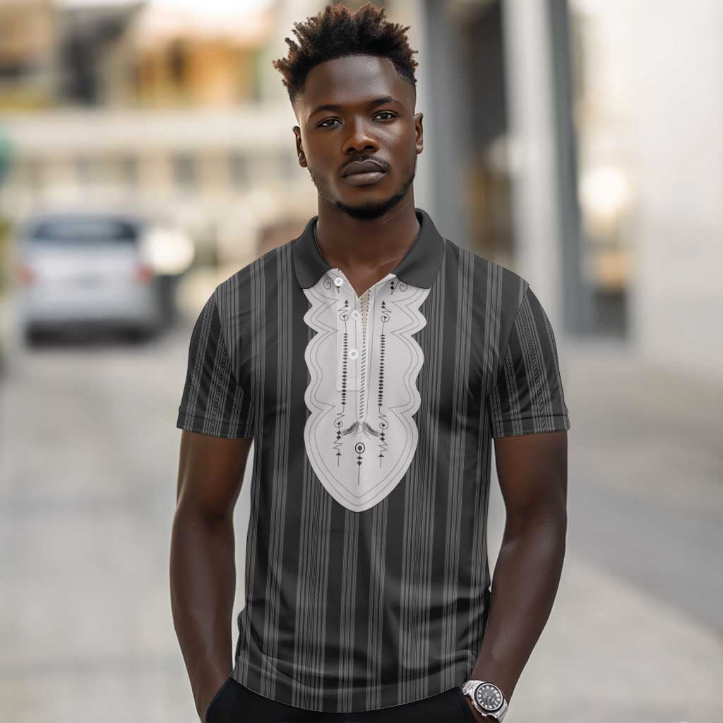 Liberia Kpelle Ethnic Heritage Pattern - Black Polo Shirt - African Pride