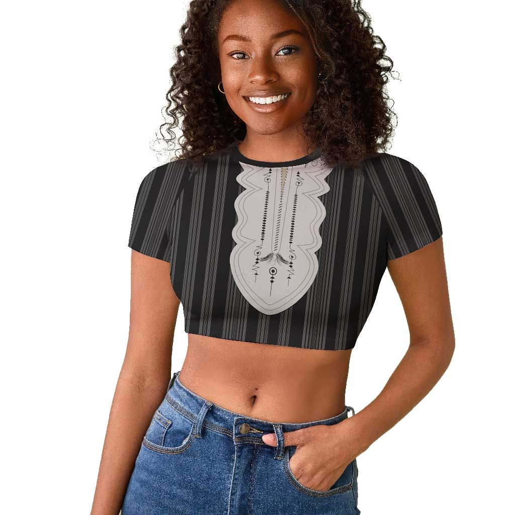 Liberia Kpelle Ethnic Heritage Pattern - Black Raglan Cropped T shirt - African Pride