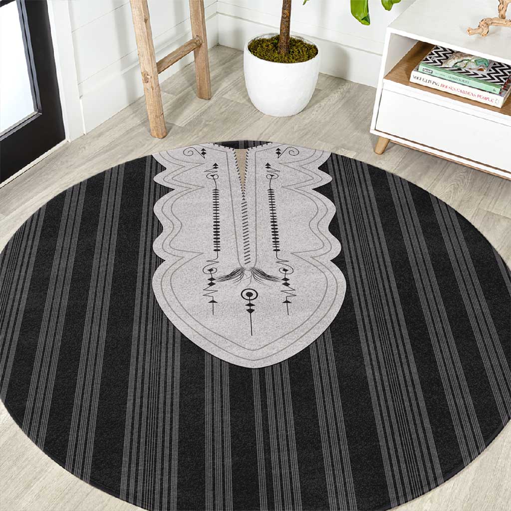 Liberia Kpelle Ethnic Heritage Pattern - Black Round Carpet - African Pride
