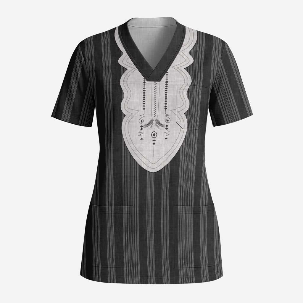 Liberia Kpelle Ethnic Heritage Pattern - Black Scrub Top - African Pride