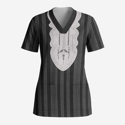 Liberia Kpelle Ethnic Heritage Pattern - Black Scrub Top - African Pride