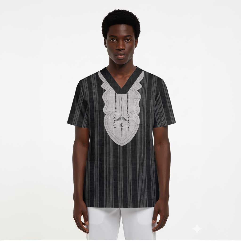 Liberia Kpelle Ethnic Heritage Pattern - Black Scrub Top - African Pride