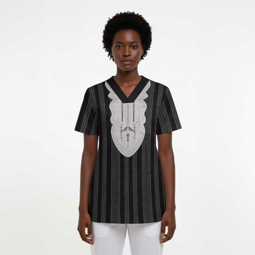 Liberia Kpelle Ethnic Heritage Pattern - Black Scrub Top - African Pride