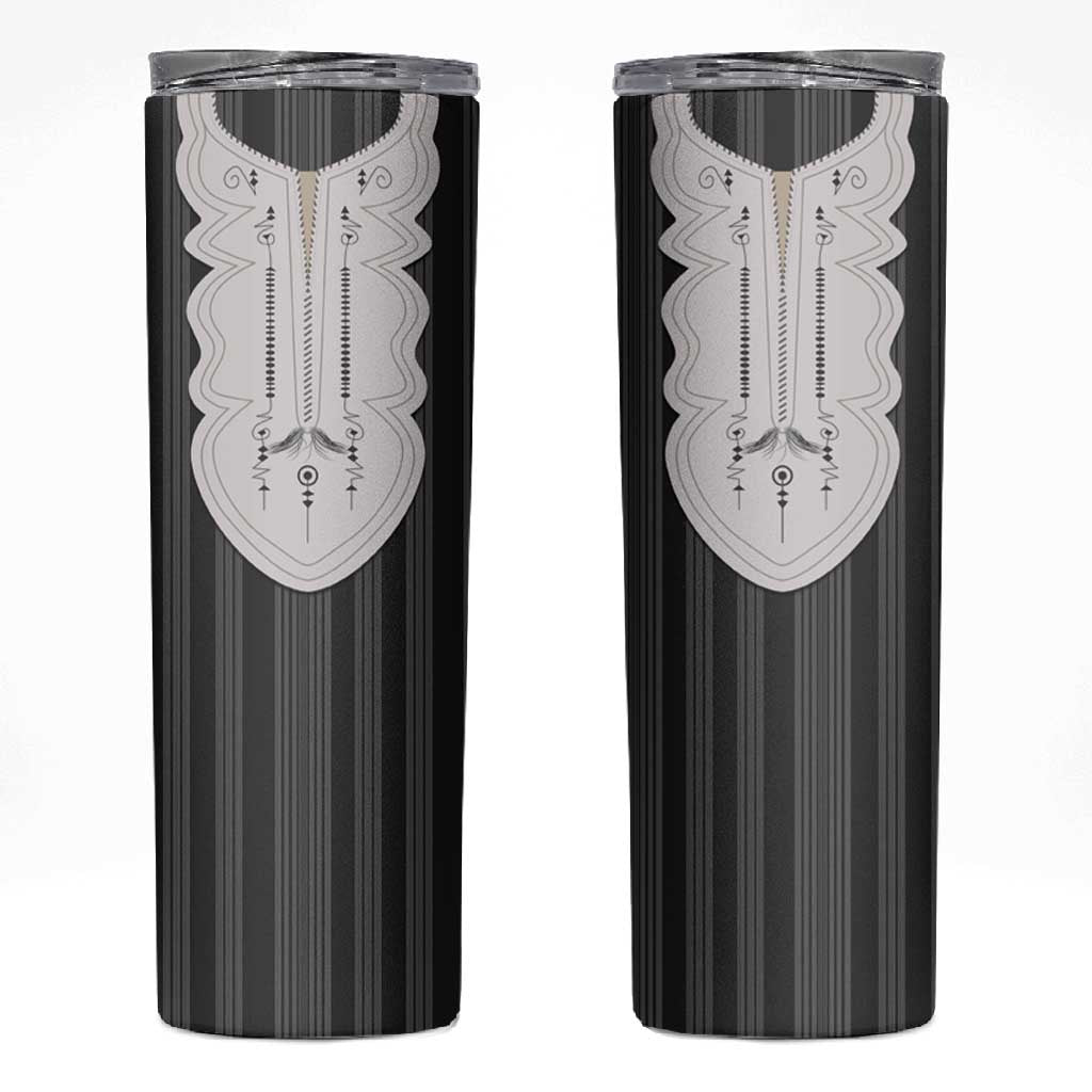 Liberia Kpelle Ethnic Heritage Pattern - Black Skinny Tumbler - African Pride