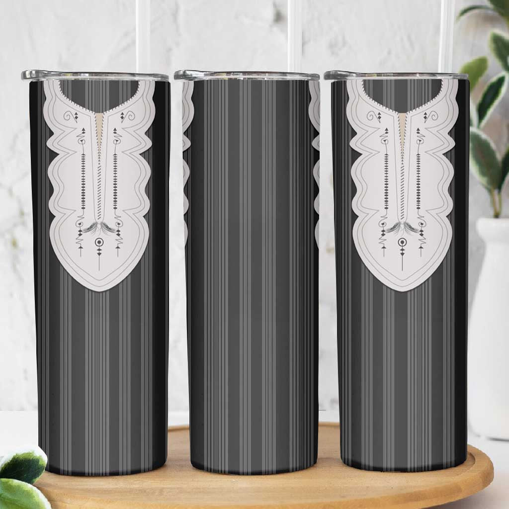 Liberia Kpelle Ethnic Heritage Pattern - Black Skinny Tumbler - African Pride
