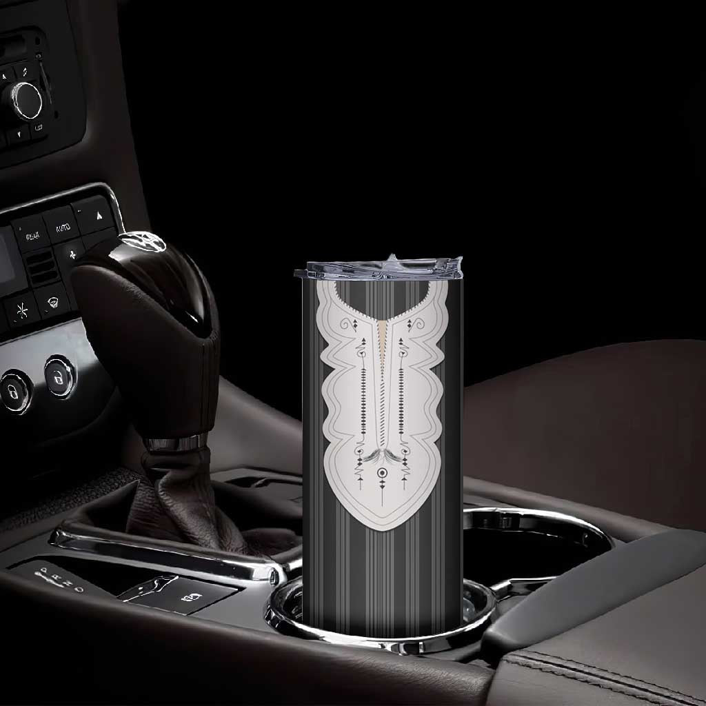 Liberia Kpelle Ethnic Heritage Pattern - Black Skinny Tumbler - African Pride