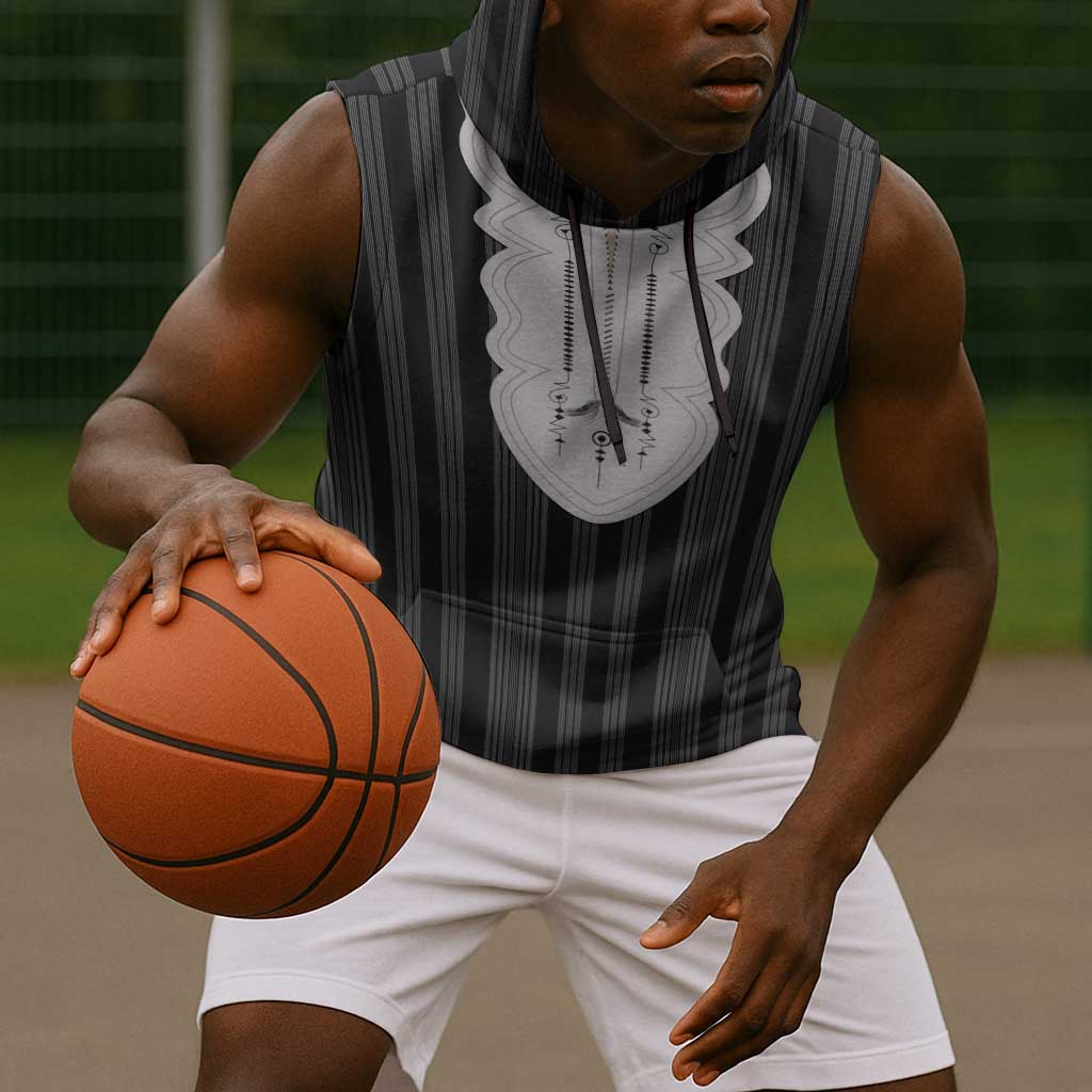 Liberia Kpelle Ethnic Heritage Pattern - Black Sleeveless Hoodie - African Pride