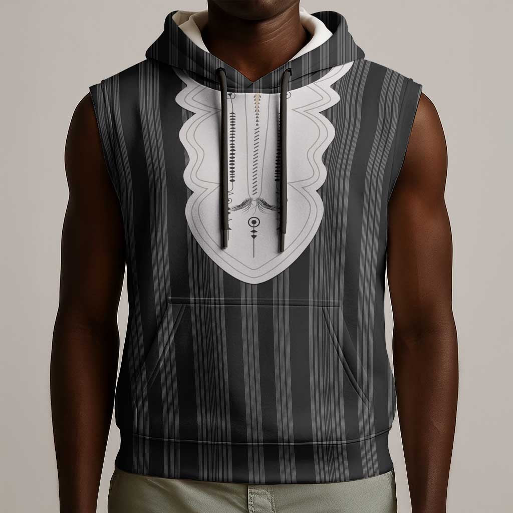 Liberia Kpelle Ethnic Heritage Pattern - Black Sleeveless Hoodie - African Pride