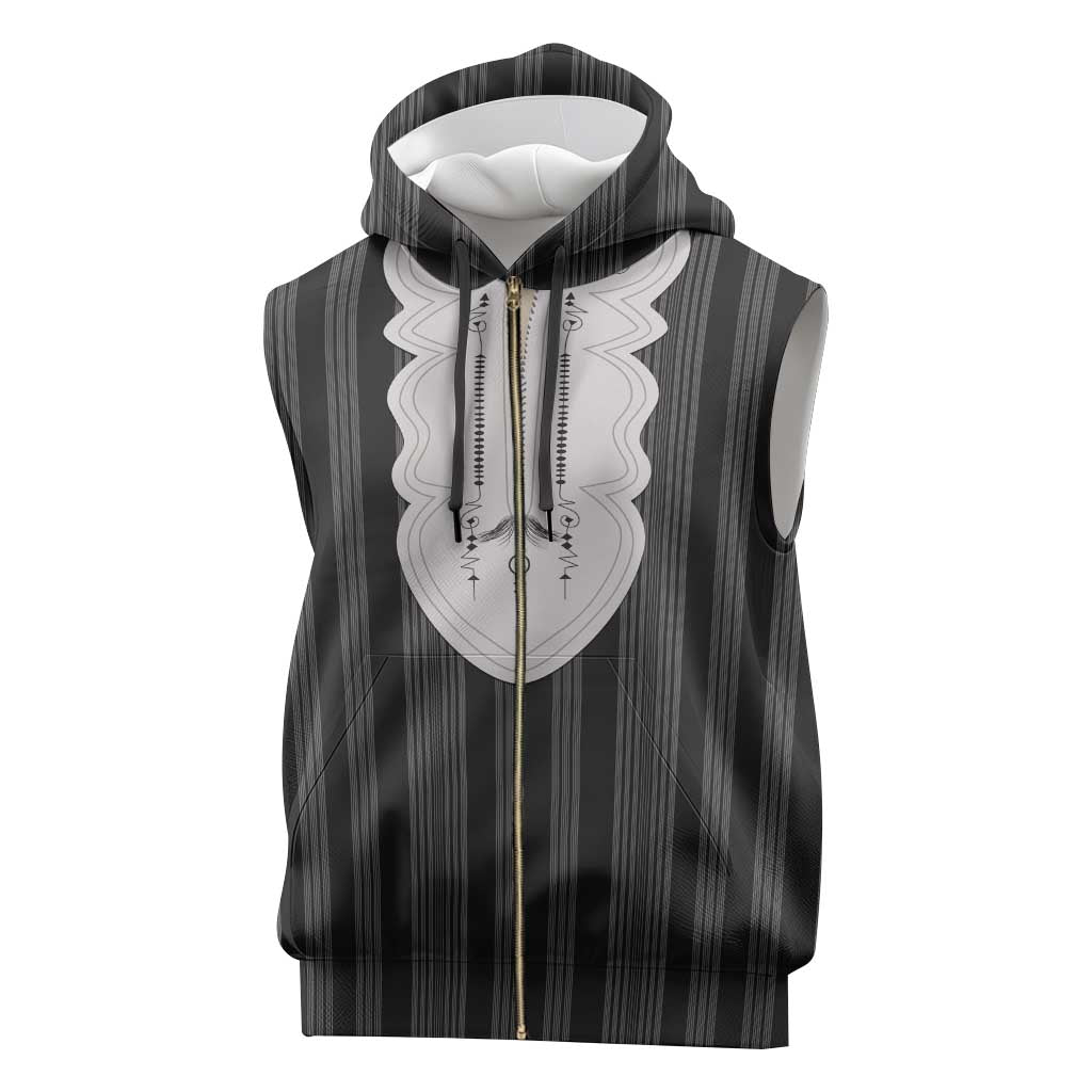 Liberia Kpelle Ethnic Heritage Pattern - Black Sleeveless Zip Hoodie - African Pride