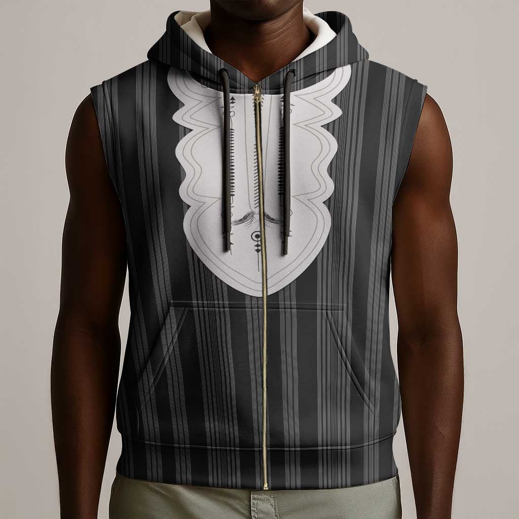 Liberia Kpelle Ethnic Heritage Pattern - Black Sleeveless Zip Hoodie - African Pride