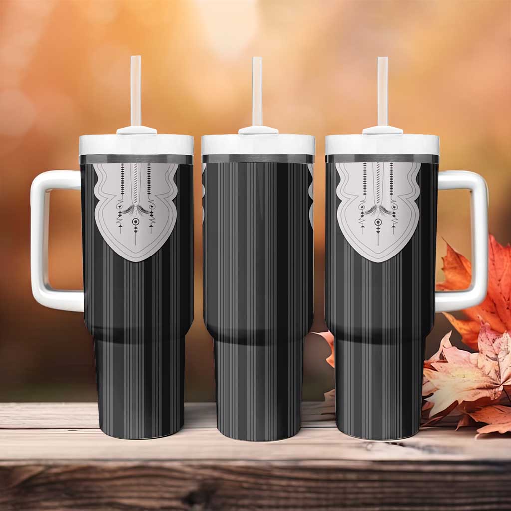 Liberia Kpelle Ethnic Heritage Pattern - Black Tumbler With Handle - African Pride