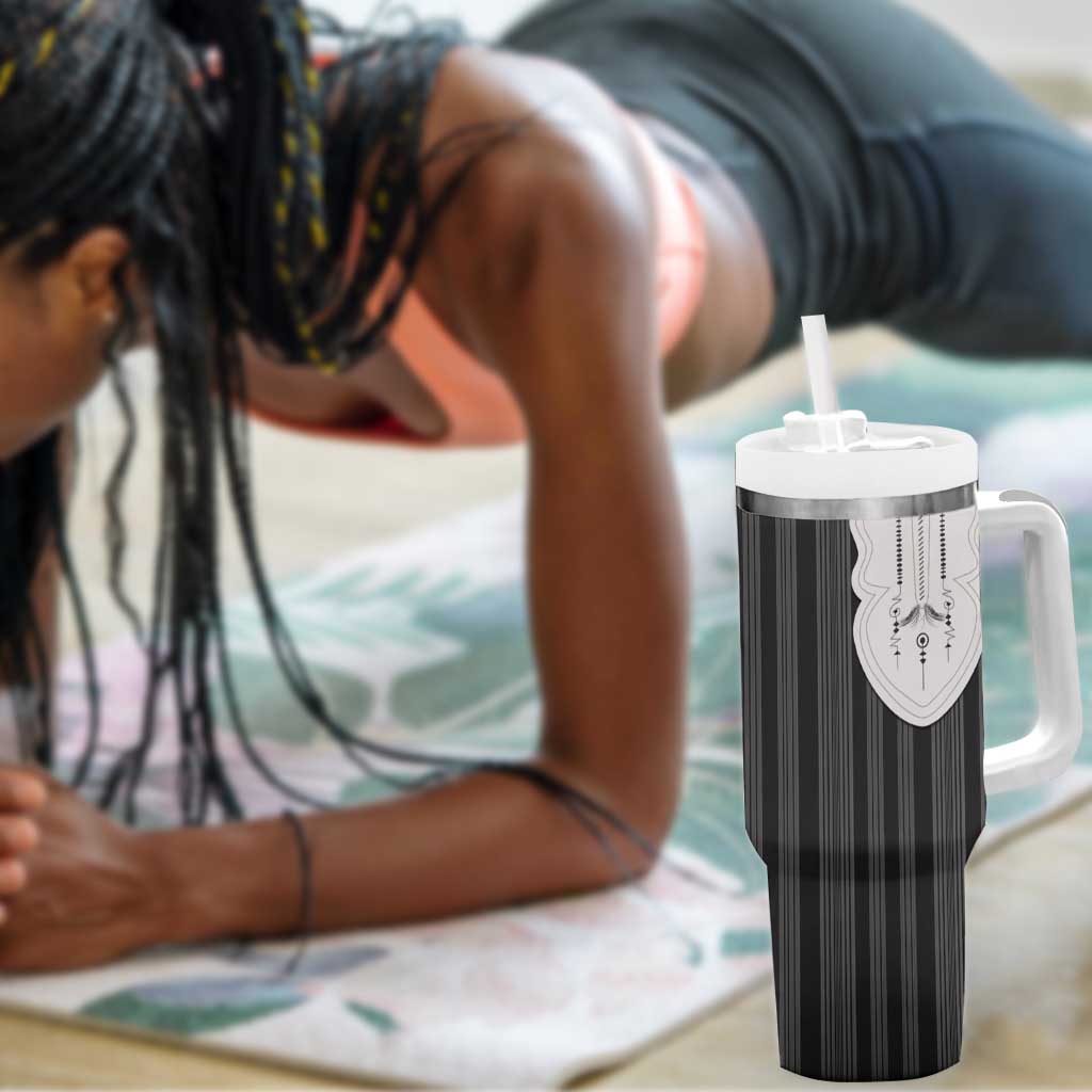 Liberia Kpelle Ethnic Heritage Pattern - Black Tumbler With Handle - African Pride