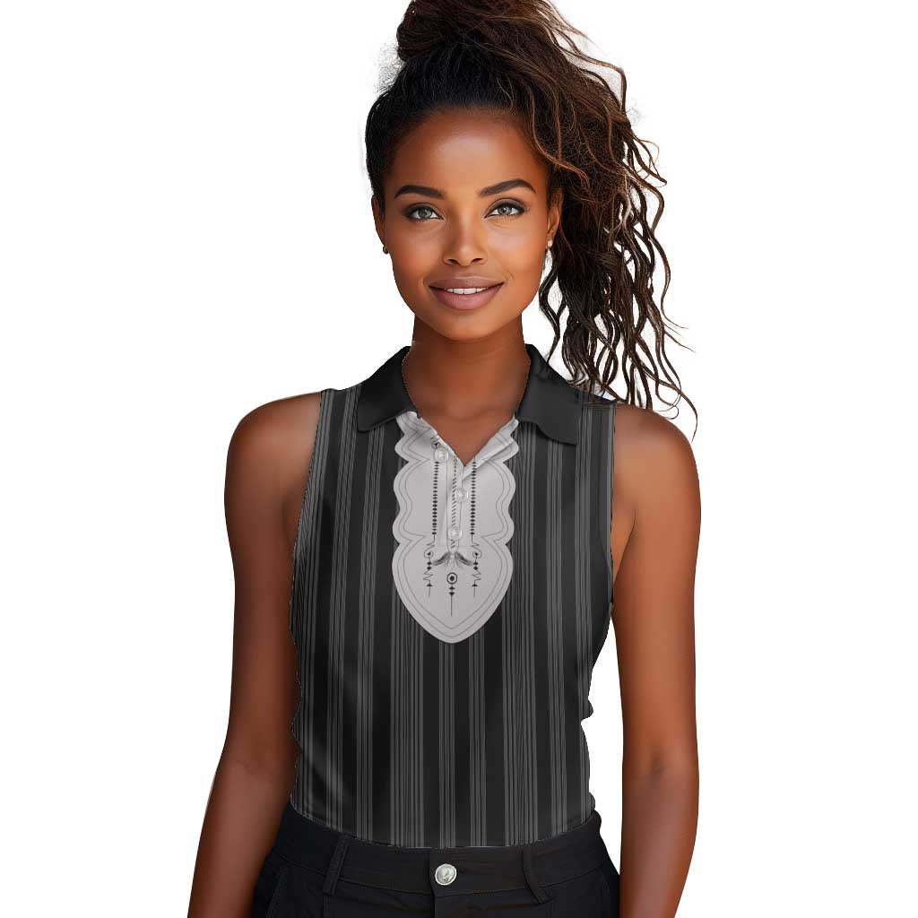 Liberia Kpelle Ethnic Heritage Pattern - Black Women Sleeveless Polo Shirt - African Pride