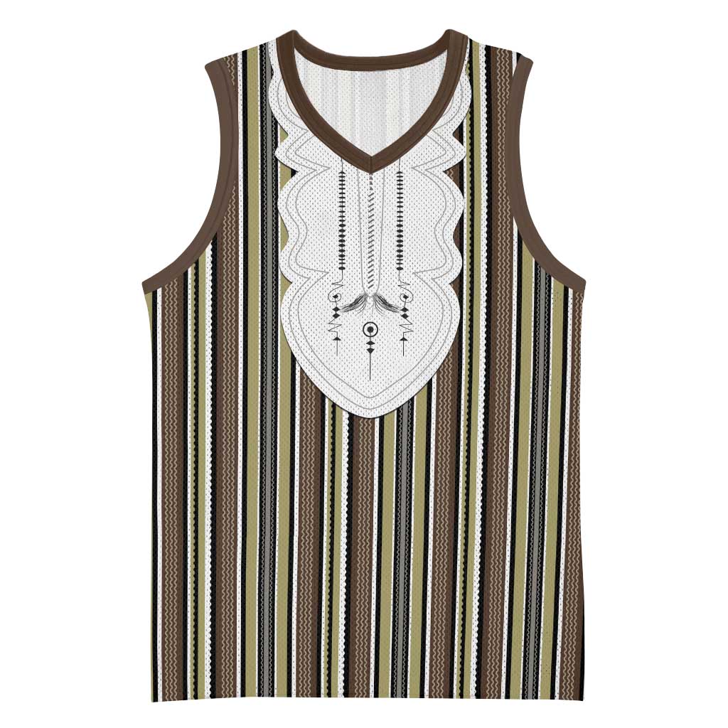 Liberia Kpelle Ethnic Heritage Pattern - Brown Basketball Jersey - African Pride