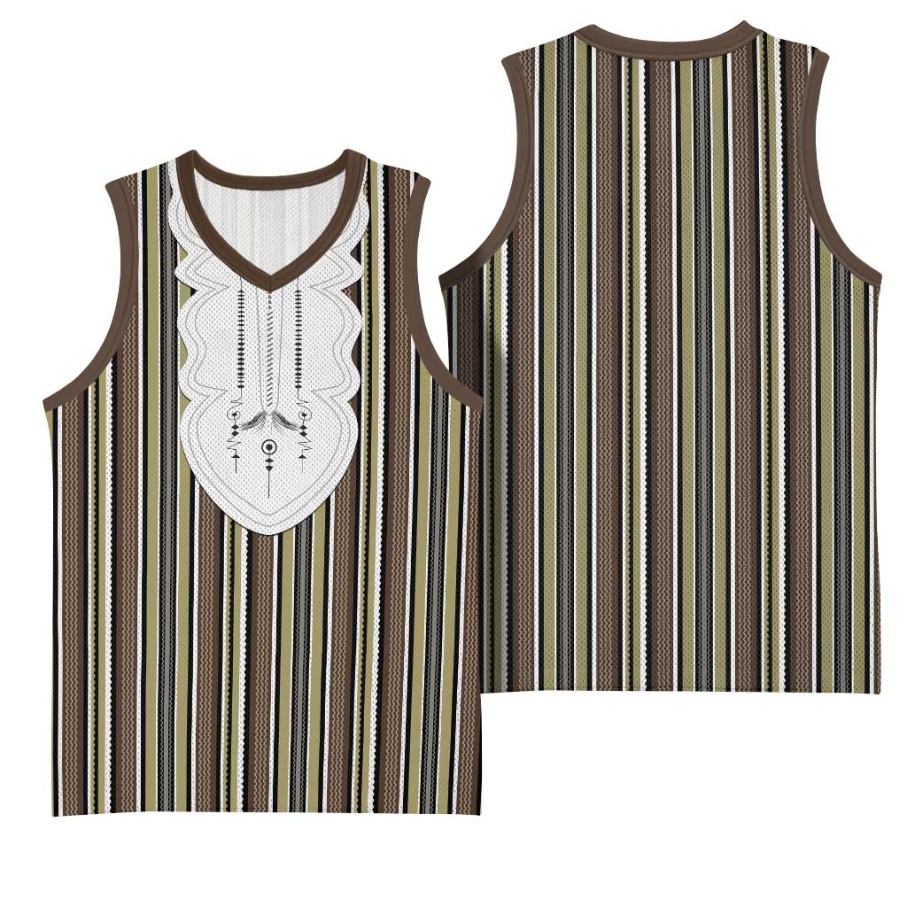 Liberia Kpelle Ethnic Heritage Pattern - Brown Basketball Jersey - African Pride