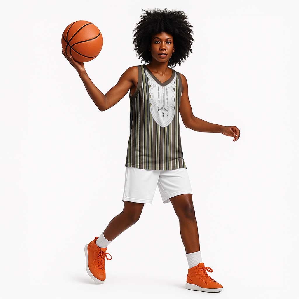 Liberia Kpelle Ethnic Heritage Pattern - Brown Basketball Jersey - African Pride