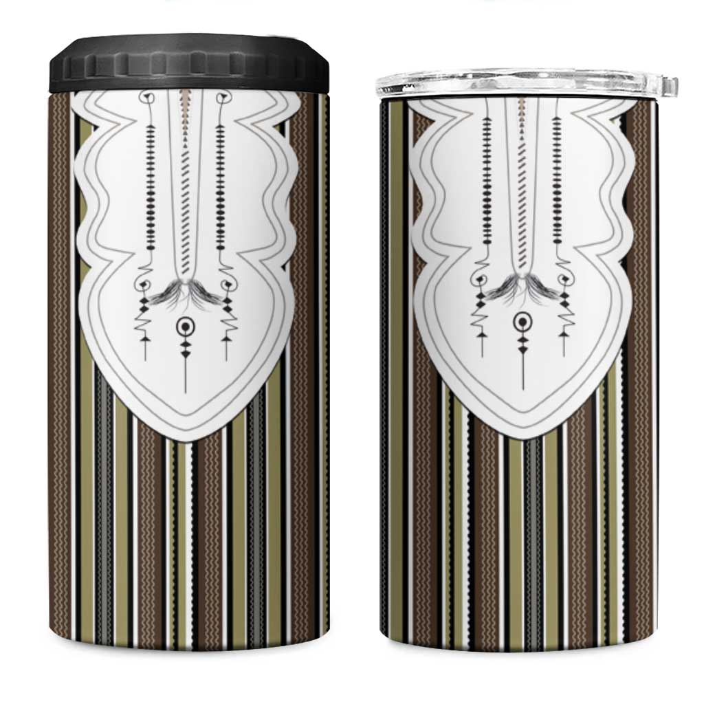 Liberia Kpelle Ethnic Heritage Pattern - Brown 4 in 1 Can Cooler Tumbler - African Pride
