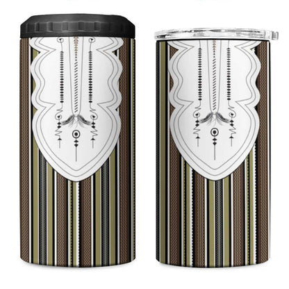 Liberia Kpelle Ethnic Heritage Pattern - Brown 4 in 1 Can Cooler Tumbler - African Pride