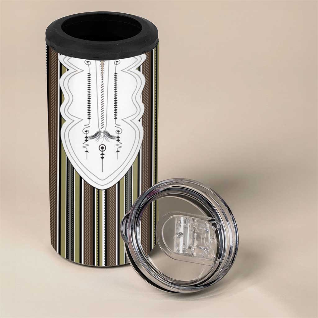 Liberia Kpelle Ethnic Heritage Pattern - Brown 4 in 1 Can Cooler Tumbler - African Pride