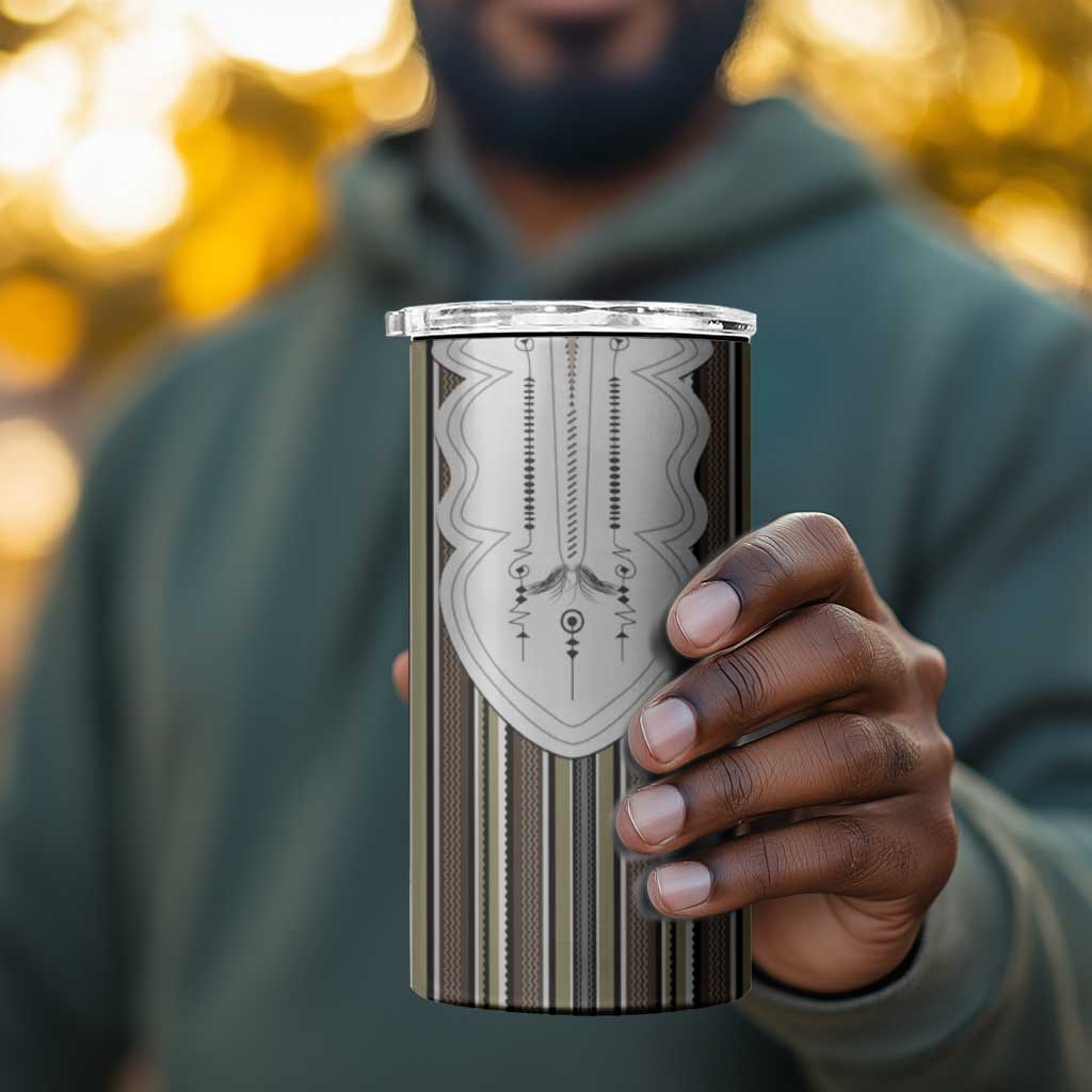 Liberia Kpelle Ethnic Heritage Pattern - Brown 4 in 1 Can Cooler Tumbler - African Pride