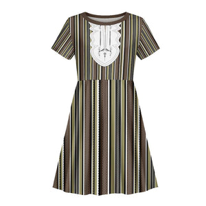 Liberia Kpelle Ethnic Heritage Pattern - Brown Kid Short Sleeve Dress - African Pride