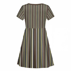 Liberia Kpelle Ethnic Heritage Pattern - Brown Kid Short Sleeve Dress - African Pride