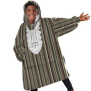 Liberia Kpelle Ethnic Heritage Pattern - Brown Kid Wearable Blanket Hoodie - African Pride
