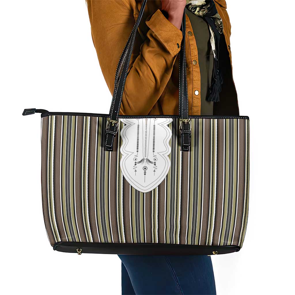 Liberia Kpelle Ethnic Heritage Pattern - Brown Leather Tote Bag - African Pride