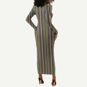 Liberia Kpelle Ethnic Heritage Pattern - Brown Long Sleeve Bodycon Dress - African Pride
