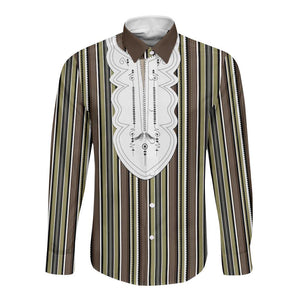 Liberia Kpelle Ethnic Heritage Pattern - Brown Long Sleeve Button Shirt - African Pride