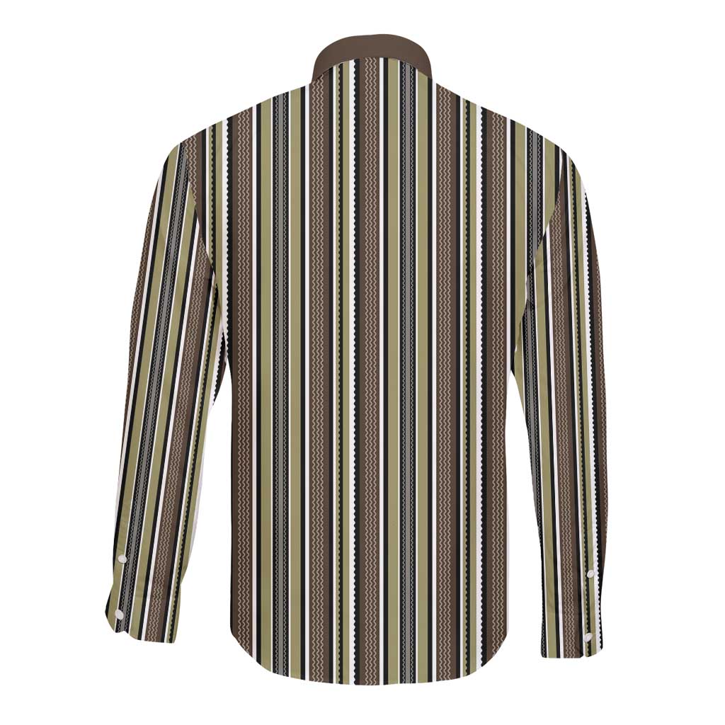 Liberia Kpelle Ethnic Heritage Pattern - Brown Long Sleeve Button Shirt - African Pride