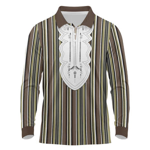 Liberia Kpelle Ethnic Heritage Pattern - Brown Long Sleeve Polo Shirt - African Pride