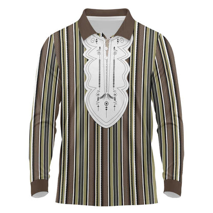 Liberia Kpelle Ethnic Heritage Pattern - Brown Long Sleeve Polo Shirt - African Pride