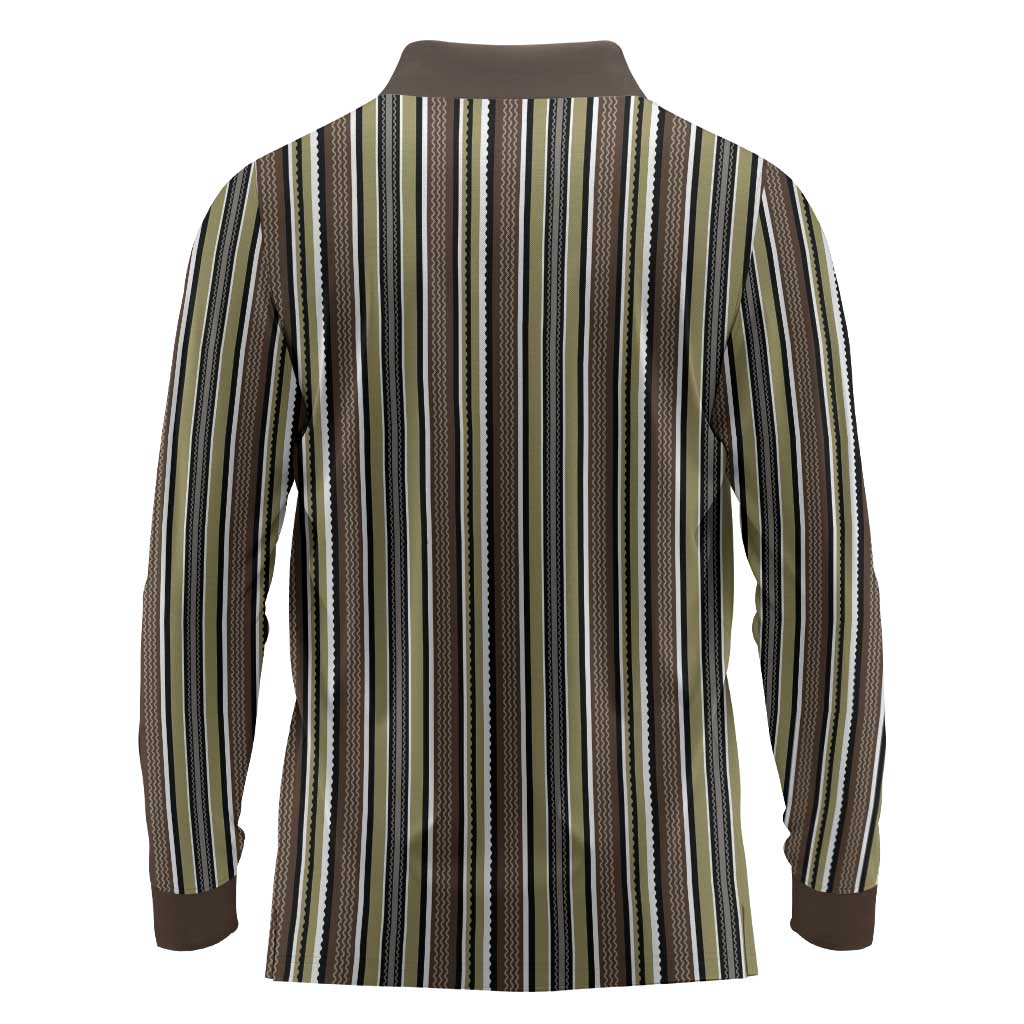 Liberia Kpelle Ethnic Heritage Pattern - Brown Long Sleeve Polo Shirt - African Pride