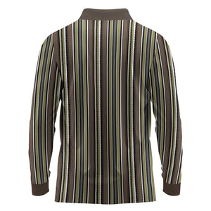 Liberia Kpelle Ethnic Heritage Pattern - Brown Long Sleeve Polo Shirt - African Pride