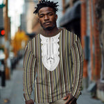 Liberia Kpelle Ethnic Heritage Pattern - Brown Long Sleeve Shirt - African Pride