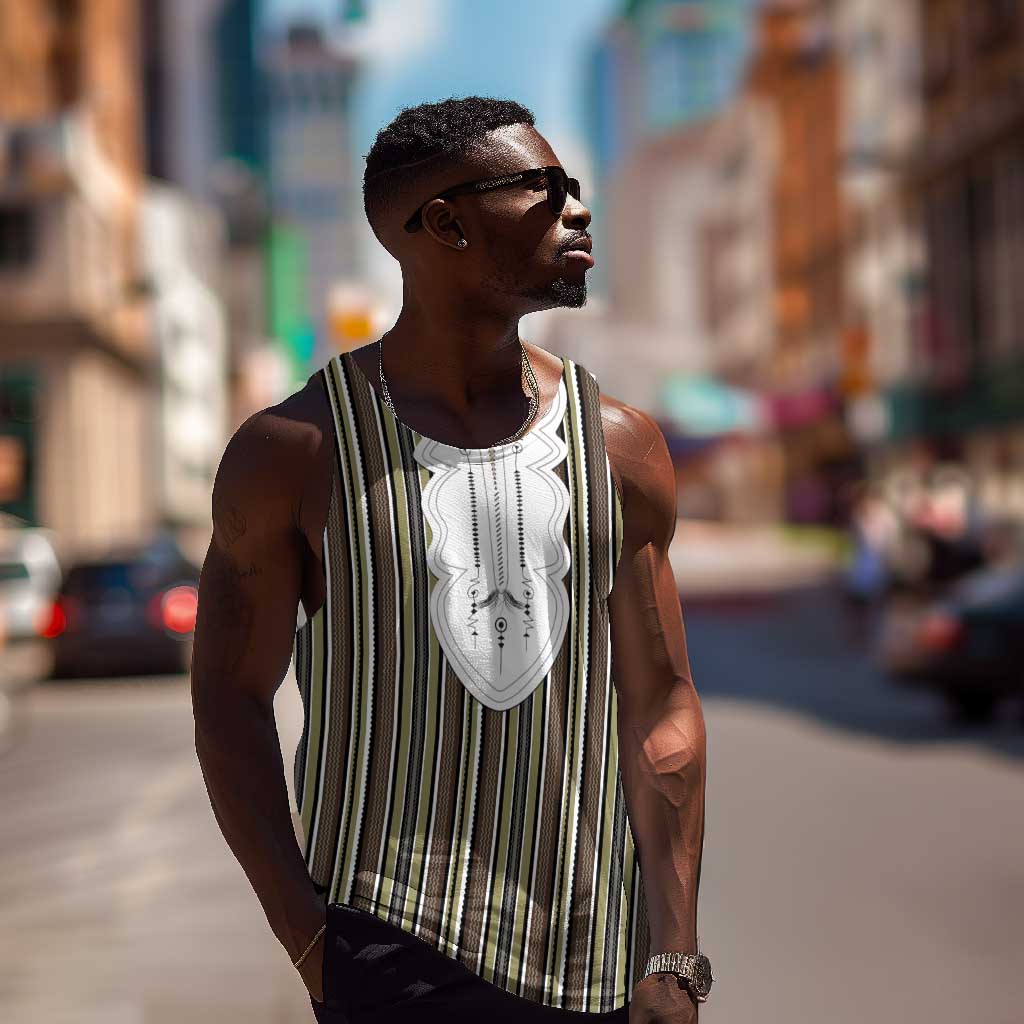 Liberia Kpelle Ethnic Heritage Pattern - Brown Men Tank Top - African Pride