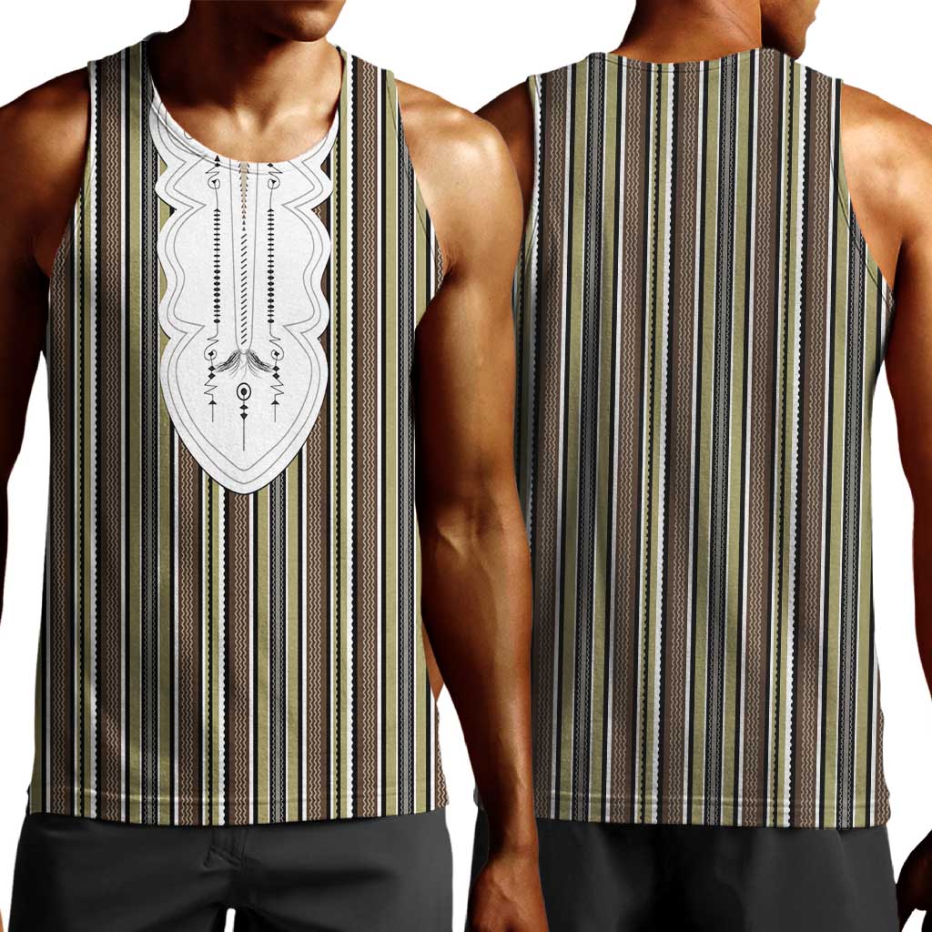 Liberia Kpelle Ethnic Heritage Pattern - Brown Men Tank Top - African Pride